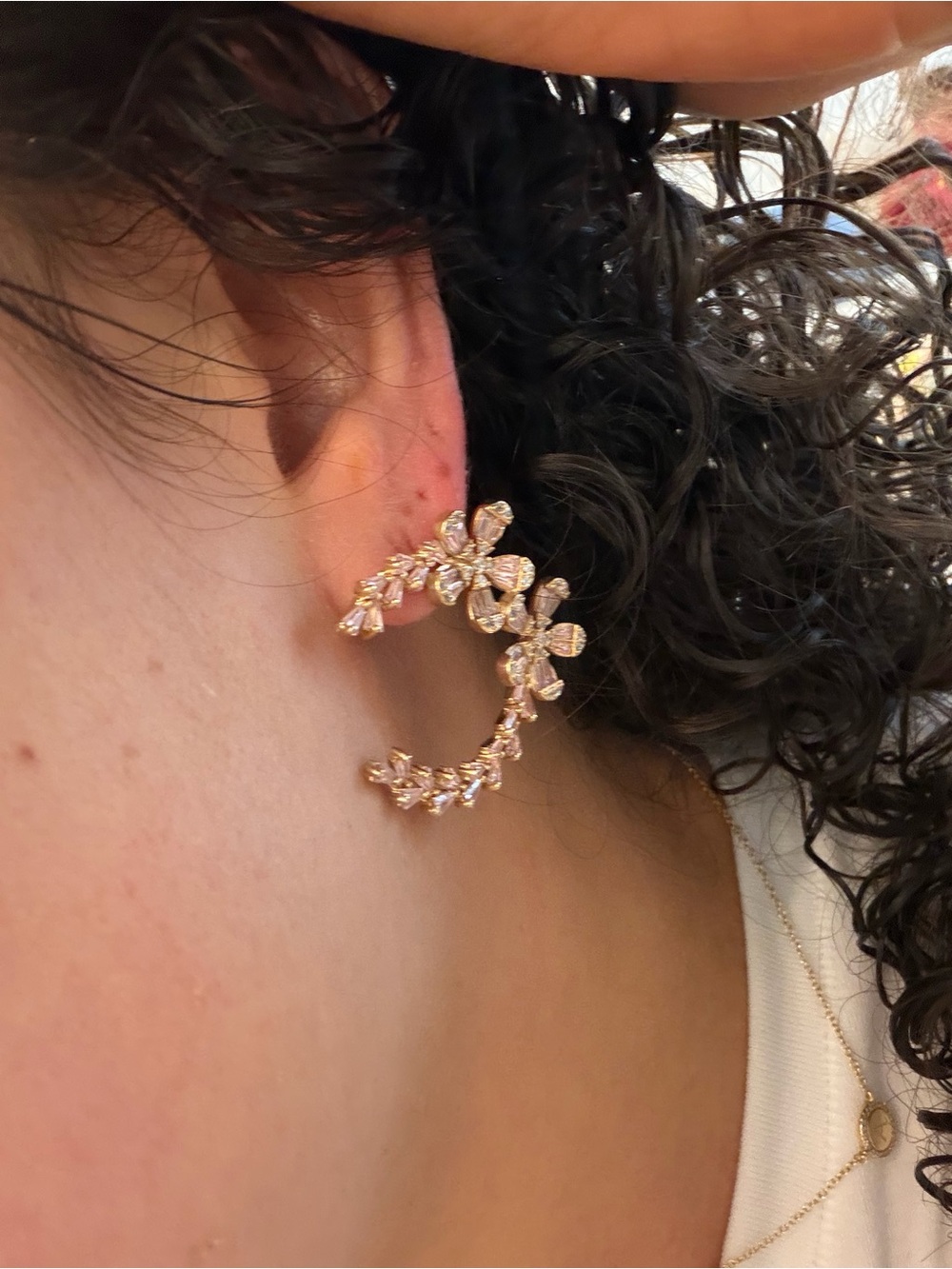 Gold-Toned Sterling Silver Pink Floral Earrings